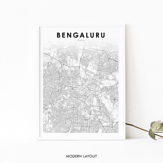 Bengaluru India Map Print Art Poster Bangalore Karnataka City Street Road Printnursery Room Wall Office Decor