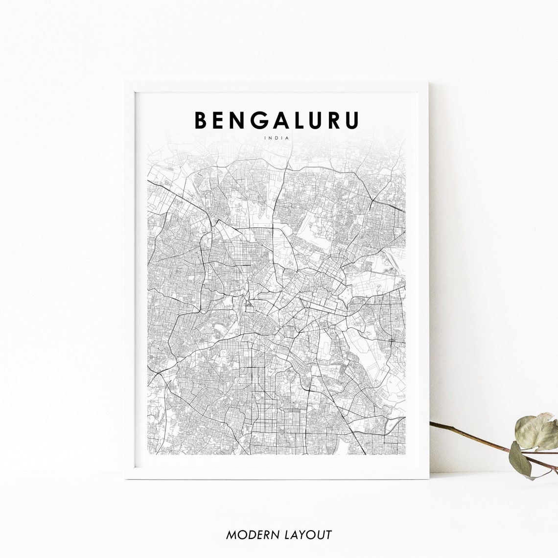 Bengaluru India Modern Minimalist City Street Map Art Poster