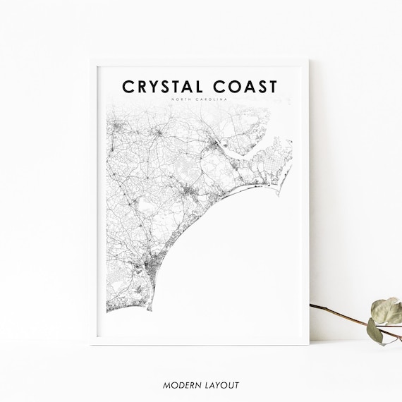 Crystal Coast North Carolina Coastal Map Art Print for Beach Decor