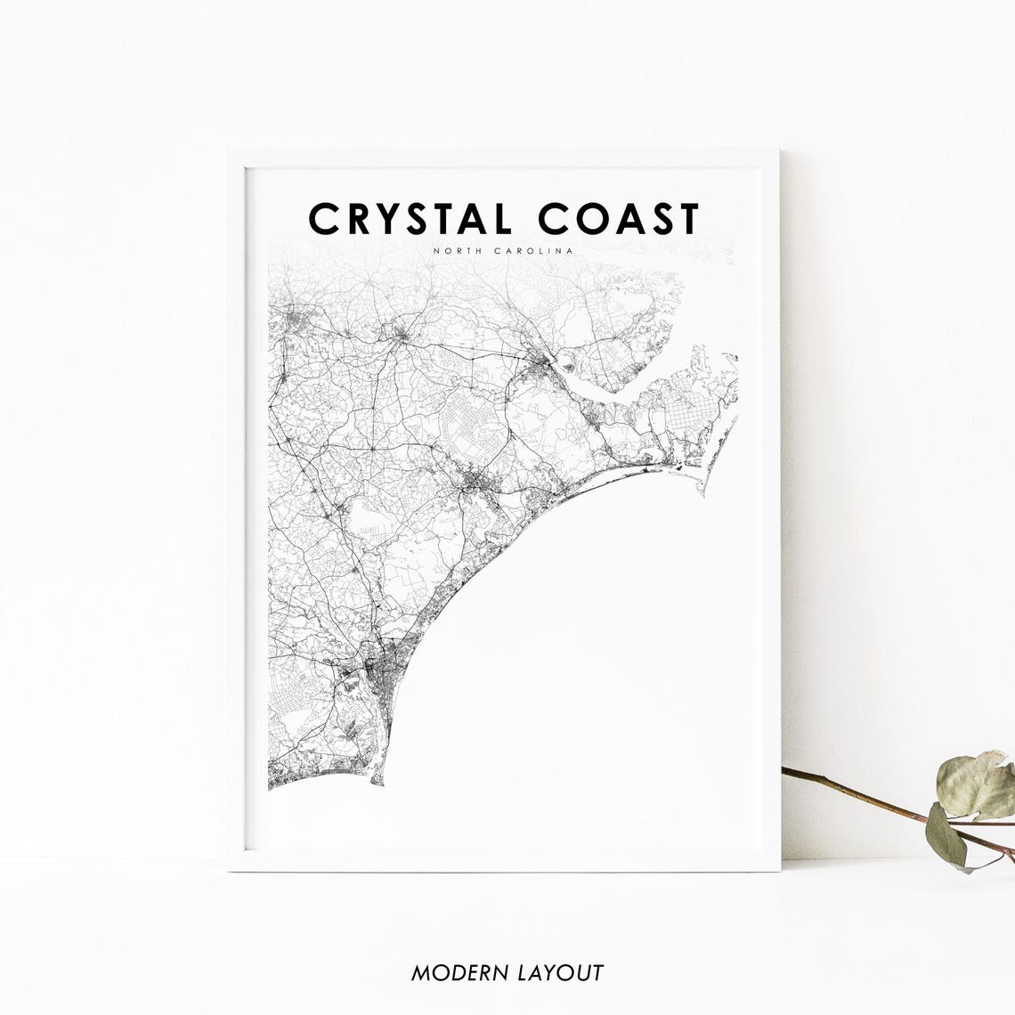 Crystal Coast North Carolina Coastal Map Art Print for Beach Decor