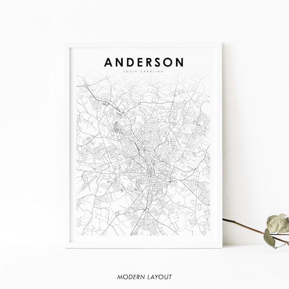 Anderson Sc Map Print South Carolina Usa Art Poster City Street Road Nursery Room Wall Office Decor
