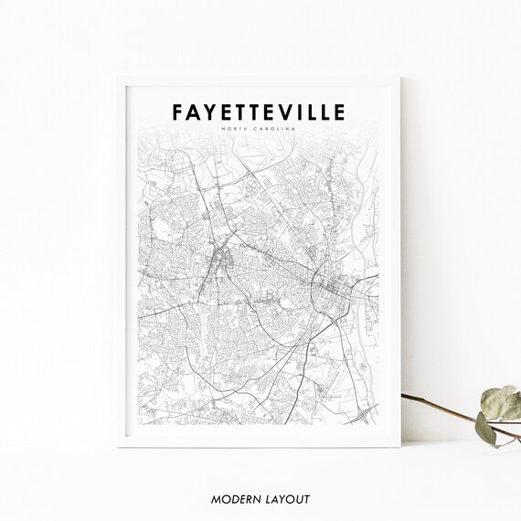 Fayetteville North Carolina Minimalist Black and White Street Map Poster