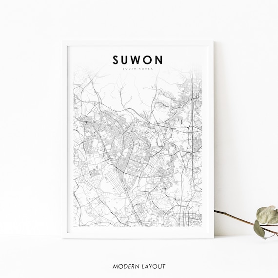 Suwon South Korea Map Print Suwonsi Art Poster City Street Nursery Room Wall Office Decor