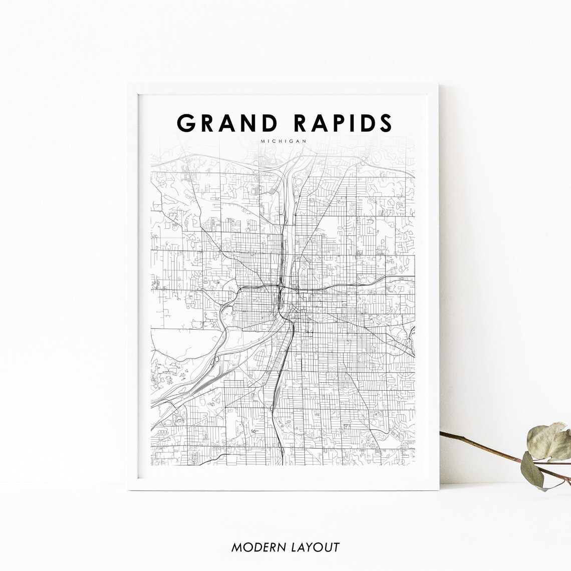 Grand Rapids MI Map Print, Michigan Travel Poster