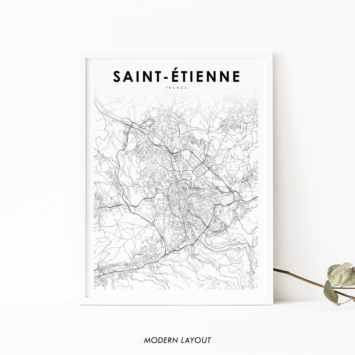 Saint-Etienne France Map Print, Rhone-Alpes City