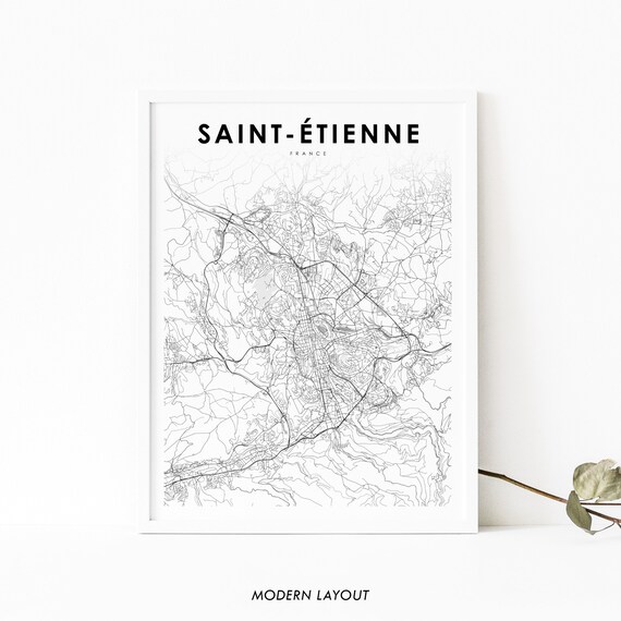 Saint-Etienne France Map Print, Rhone-Alpes City