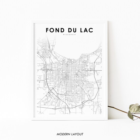 Fond Du Lac Wisconsin City Street Map Modern Minimalist Wall Art