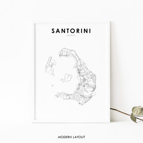 Santorini Greece Map Art Print, Nursery Room Decor