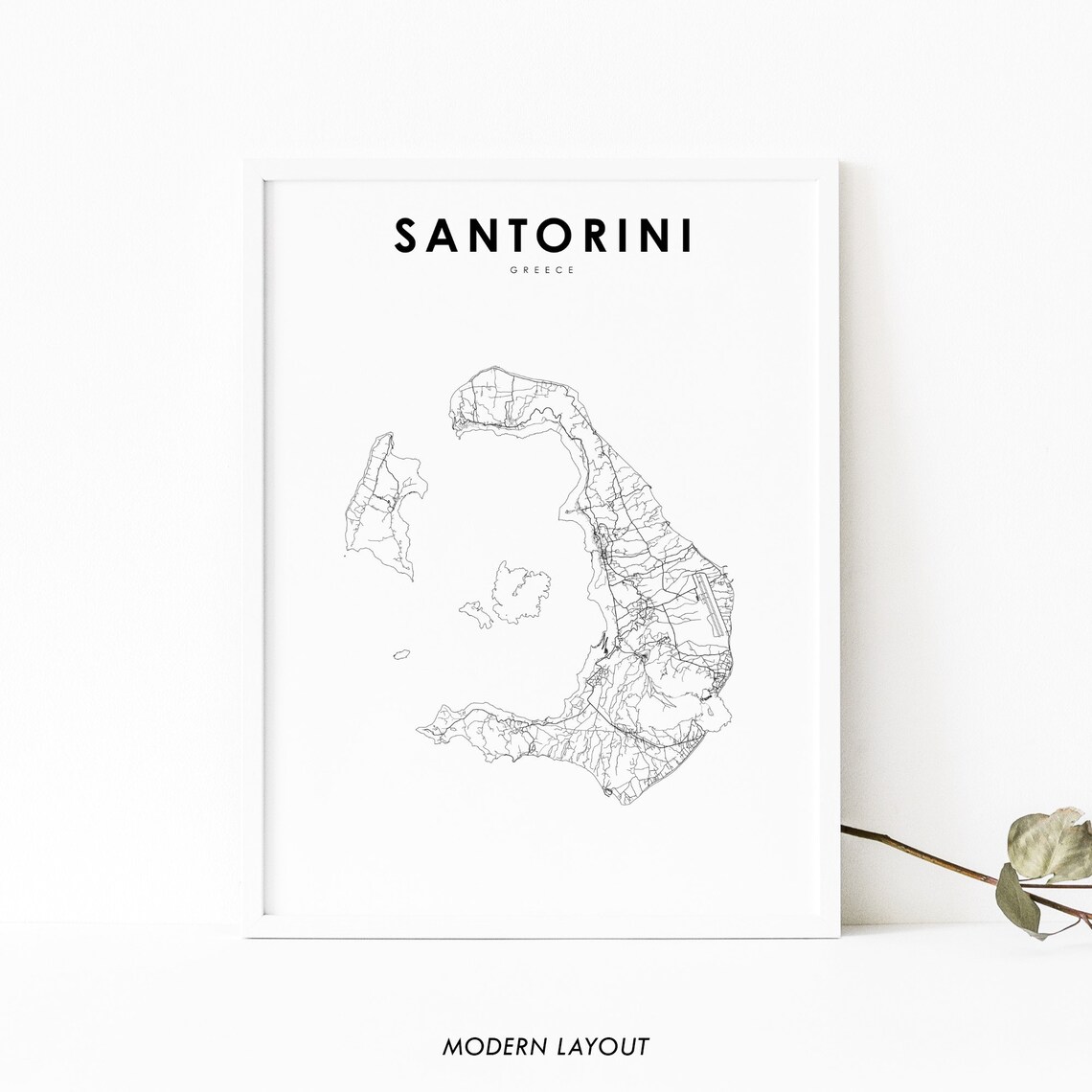Santorini Greece Map Art Print, Nursery Room Decor