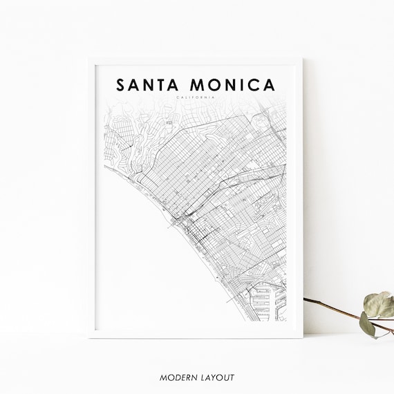 Santa Monica CA Map Print, City Street Poster