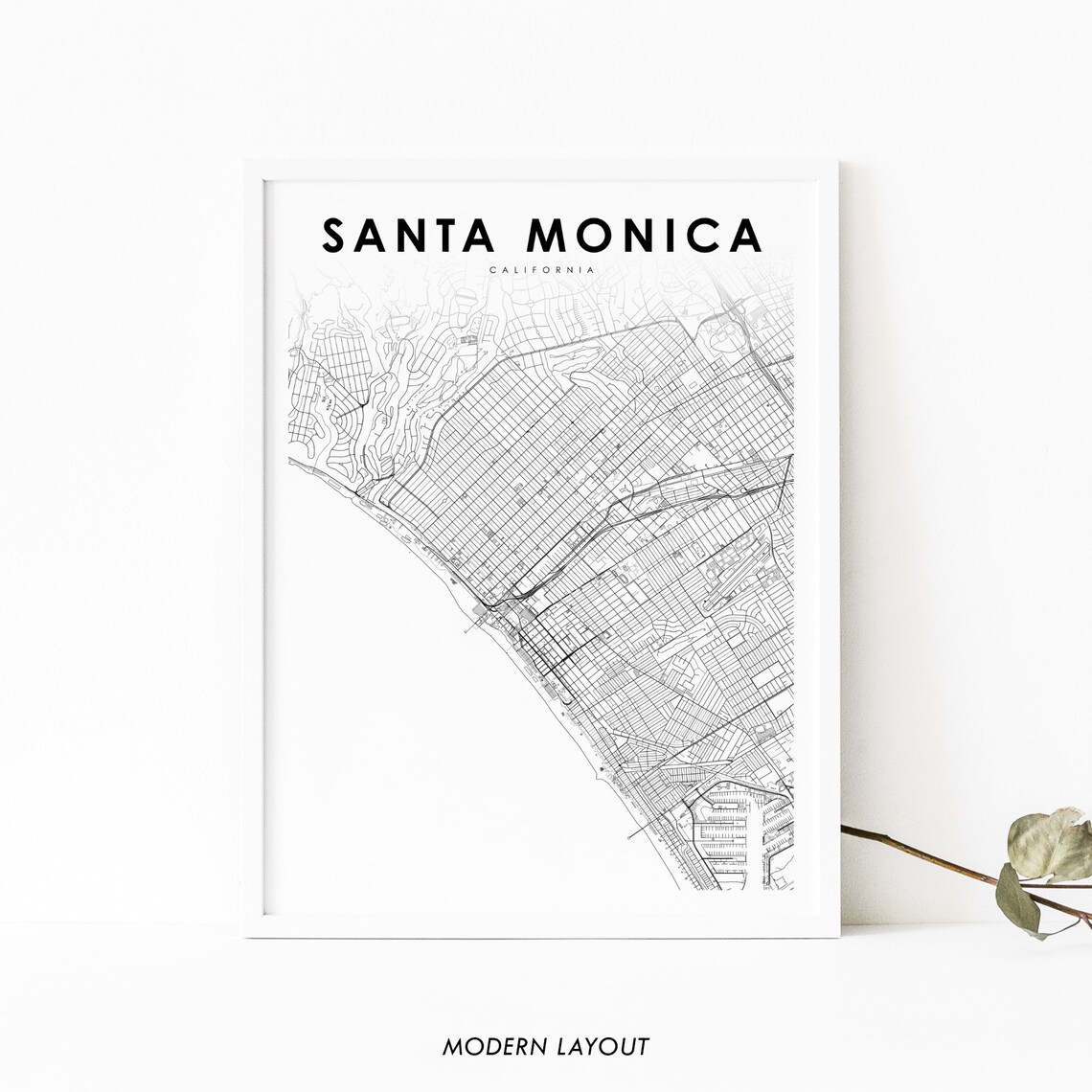 Santa Monica CA Map Print, City Street Poster