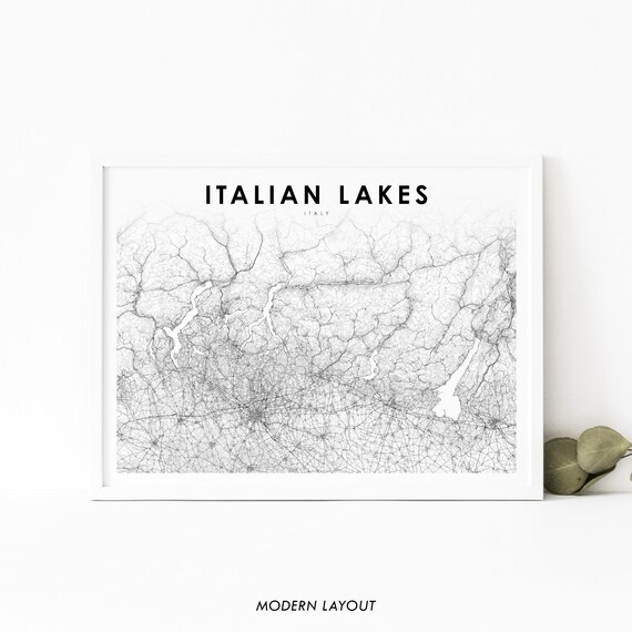 Italian Lakes Northern Italy Minimalist Scenic Road Map Wall Art