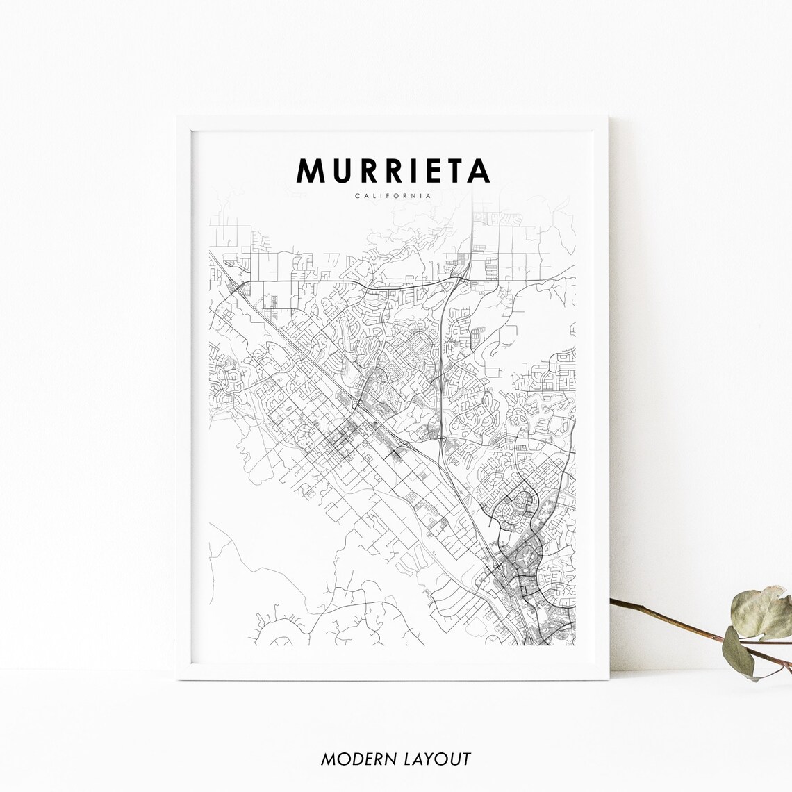 Murrieta CA Map Print, Riverside City Street Poster