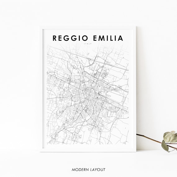 Reggio Emilia Italy City Street Map Black and White Minimalist Wall Art