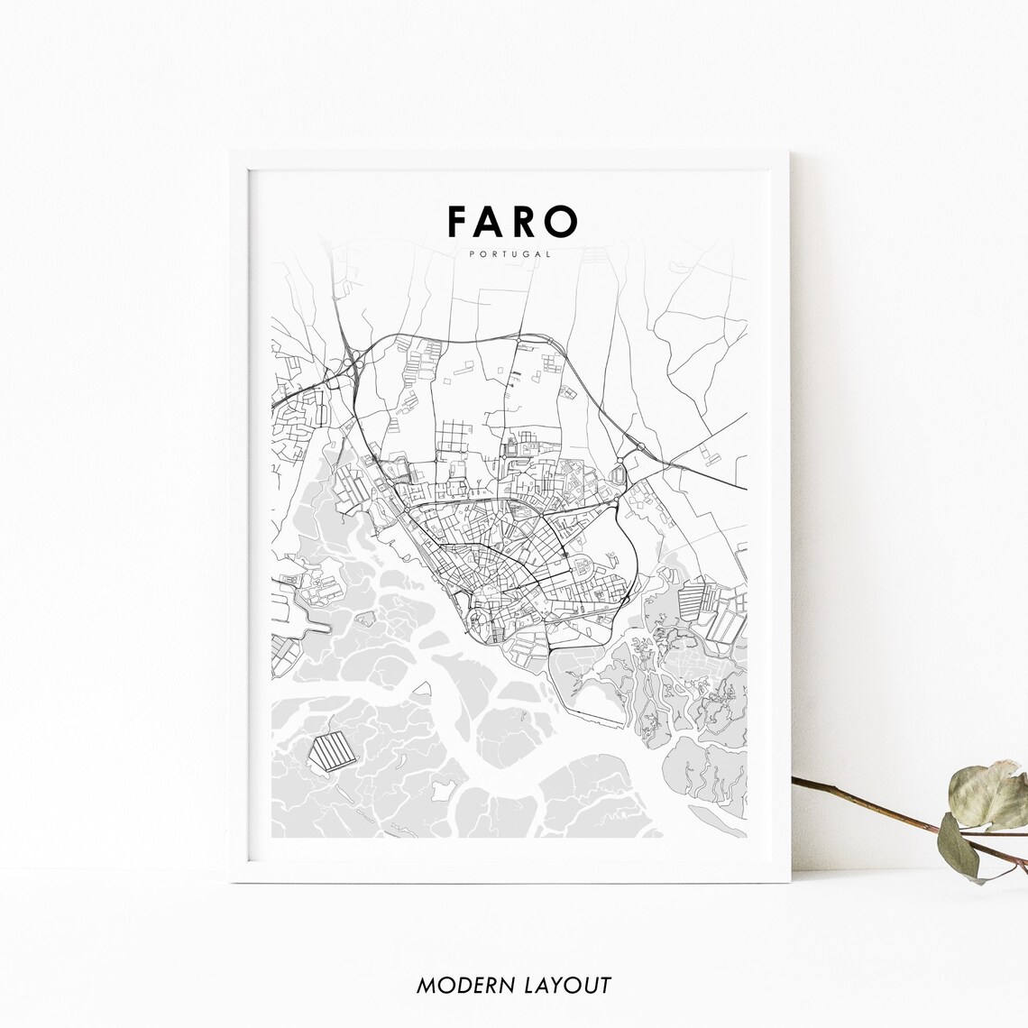 Faro Portugal Map Art Print, Algarve City Map