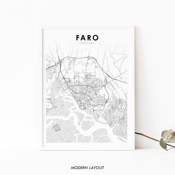 Faro Portugal Map Art Print, Algarve City Map