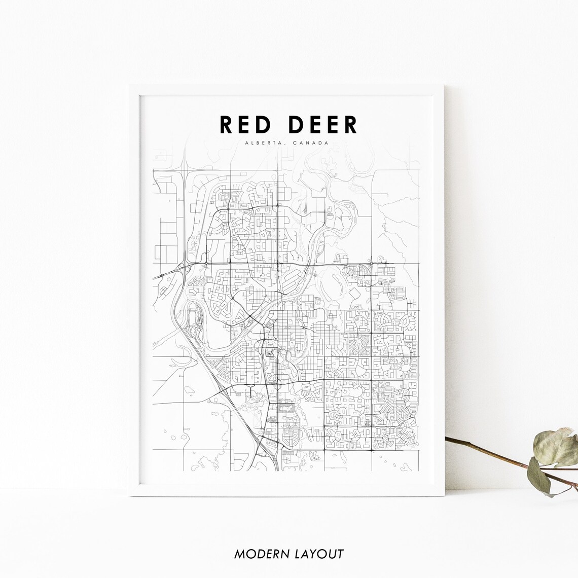 Red Deer Alberta Map Print, Canada Travel Poster