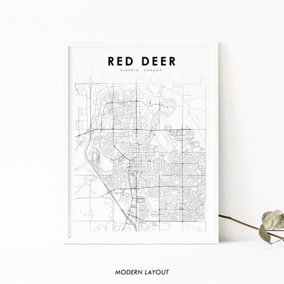 Red Deer Alberta Map Print, Canada Travel Poster