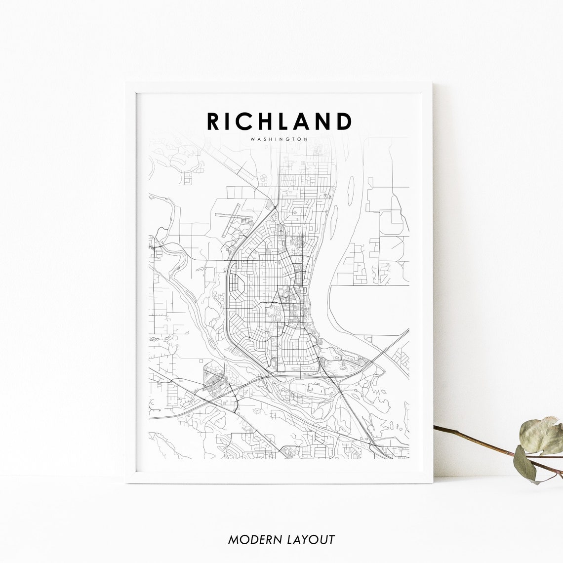 Richland Washington Minimal City Street Map Modern Layout Poster