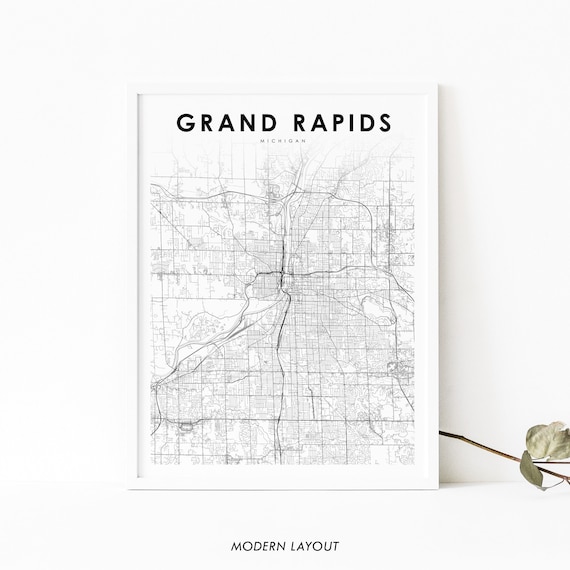 Grand Rapids Michigan Minimal Black White City Street Map Poster