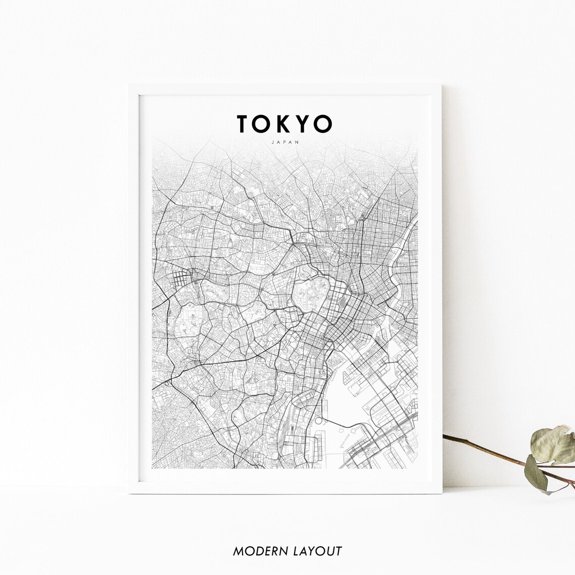 Downtown Tokyo Japan Map Art Print, City Street