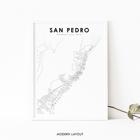 San Pedro Belize Ambergris Caye Island Map Minimalist Art Poster