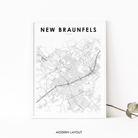 New Braunfels TX Map Print, Texas City Poster