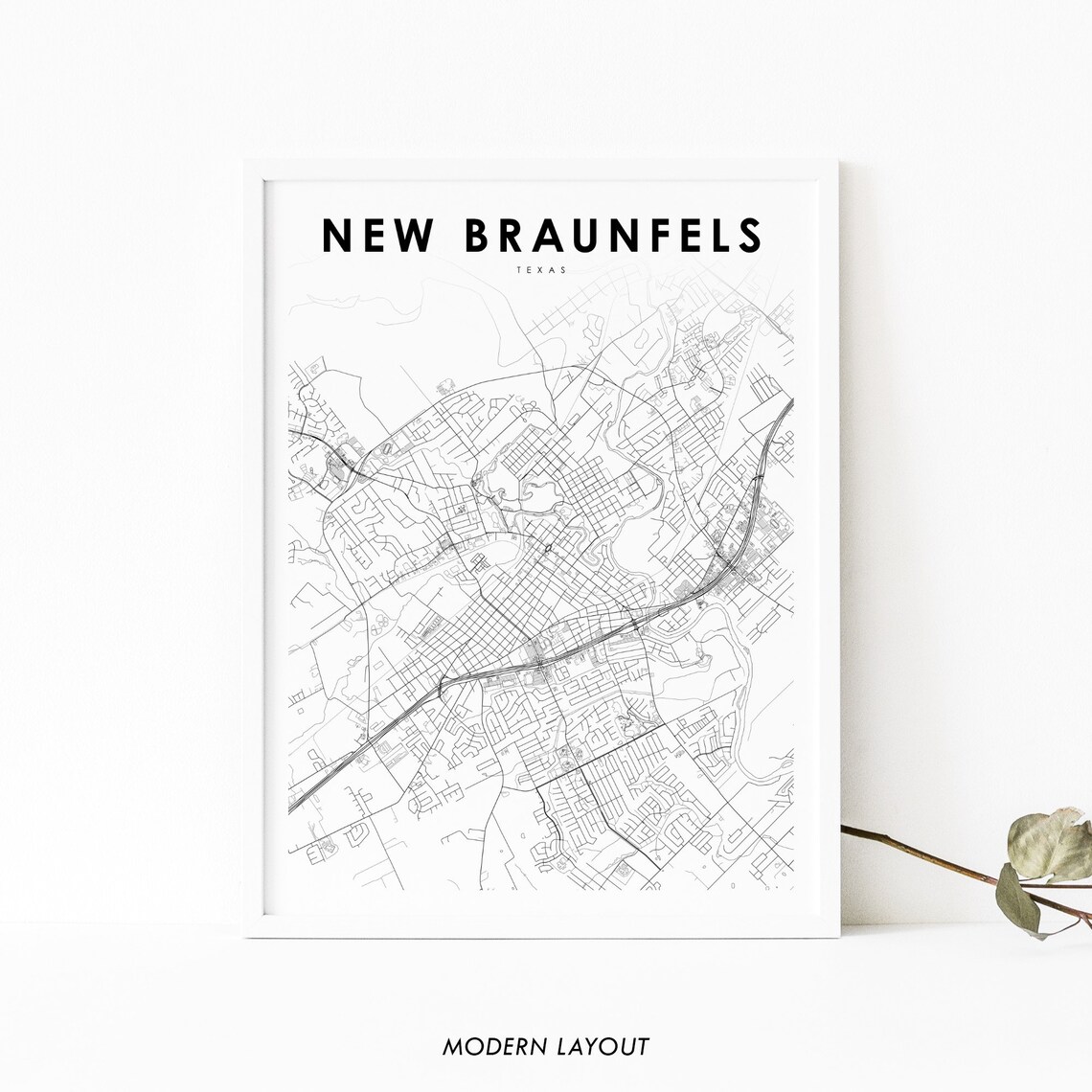 New Braunfels TX Map Print, Texas City Poster