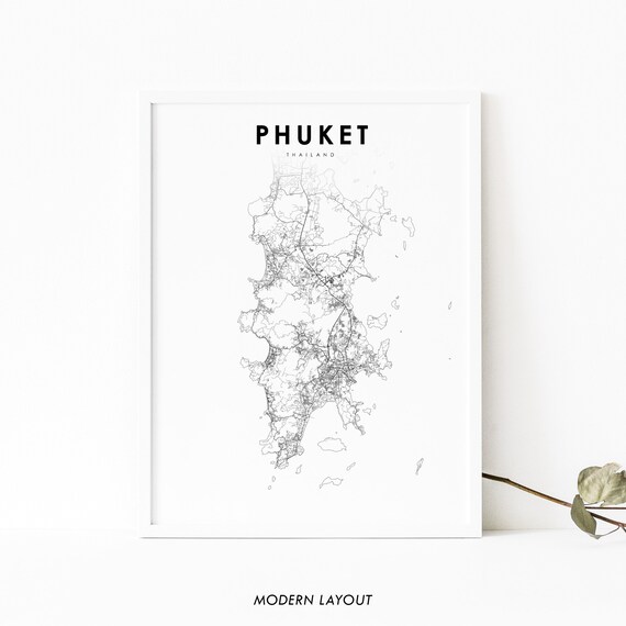 Phuket Island Thailand Map Print Art Poster Tanjung Salang City Street Road Nursery Room Wall Office Decor