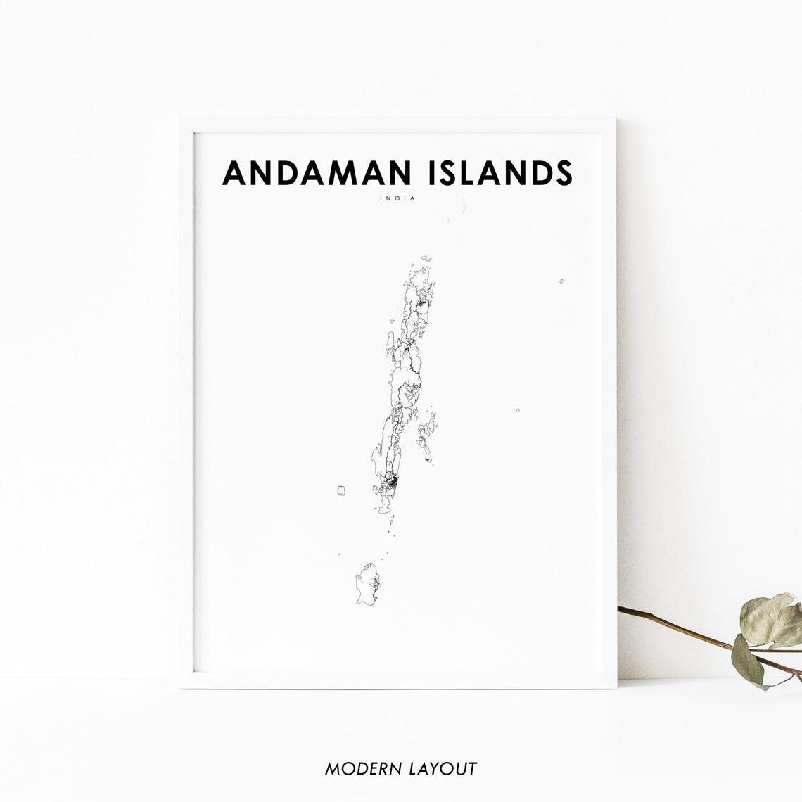 Andaman Islands India Island Map Minimalist Black White Poster