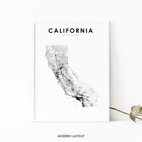 California State Road Map Poster Print, Nursery Decor