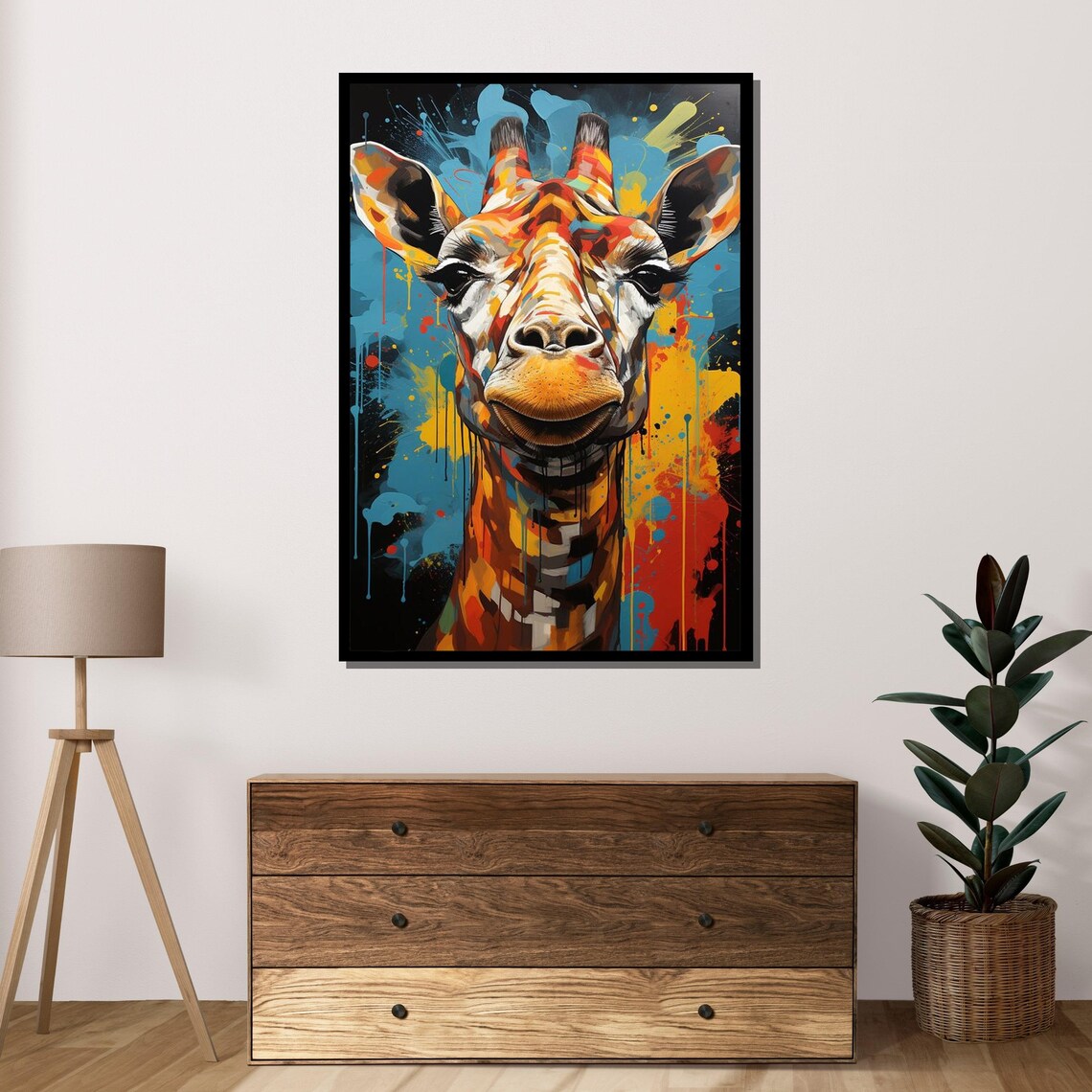 Colorful Giraffe Face Graffiti Paint Splatter Abstract Animal Wall Poster - Image 4