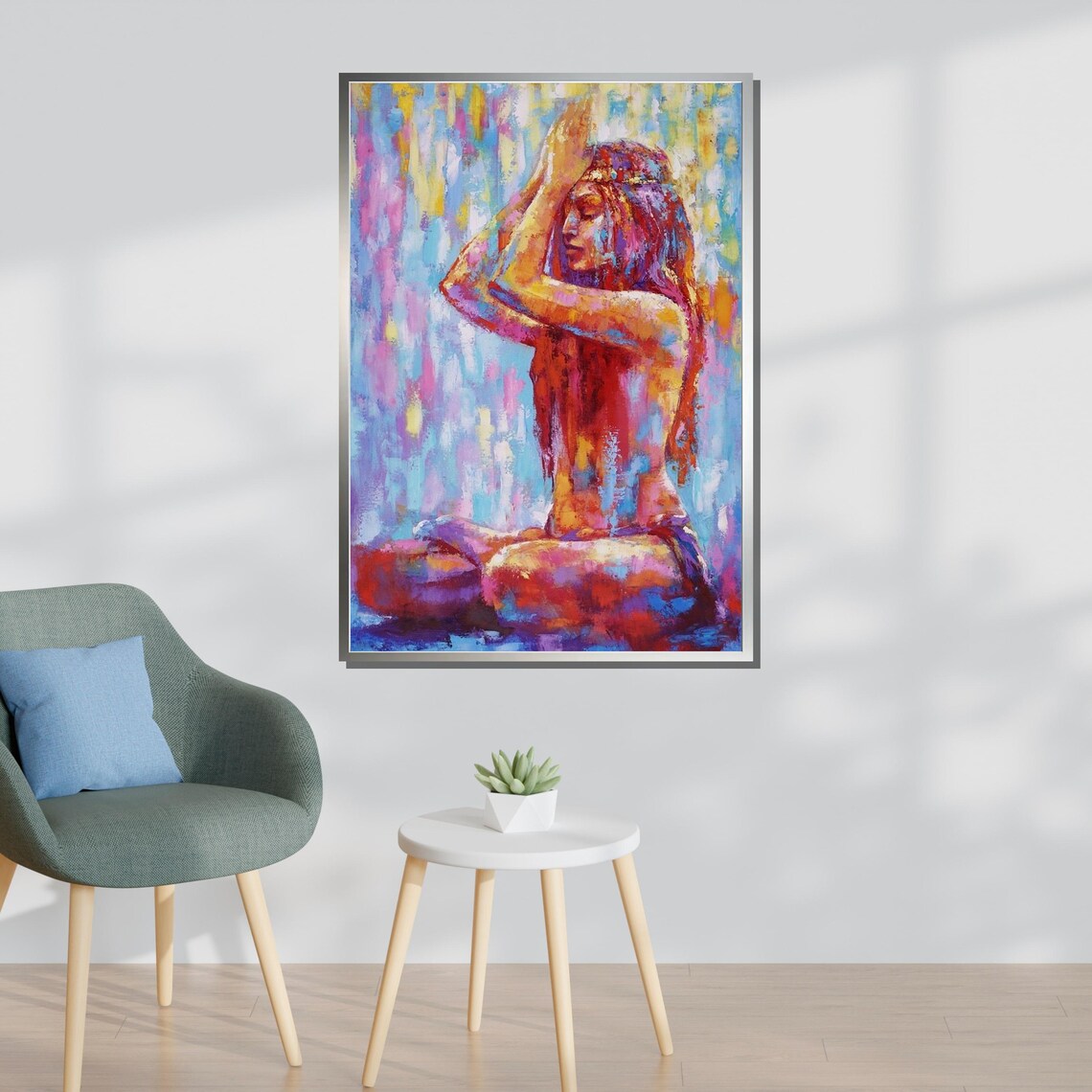 Meditating Woman Colorful Abstract Yoga Serenity Painting Wall Poster - Image 3