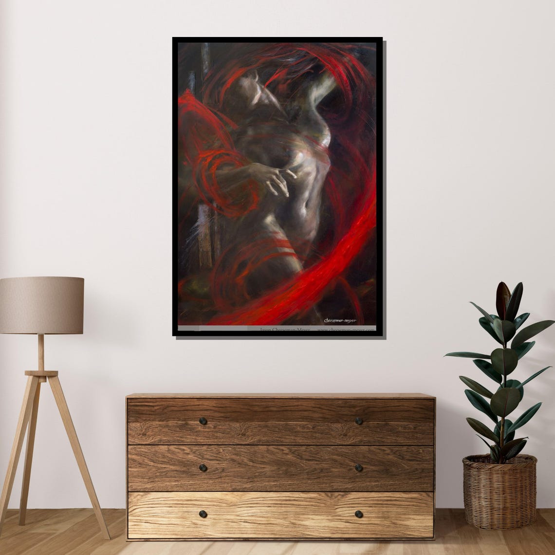Erotic Abstract Figure Red And Black Swirl Sensual Dark Art Poster