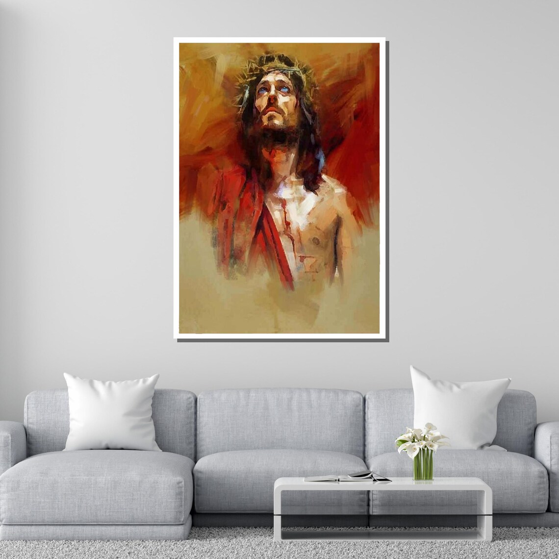 Christ With Crown Of Thorns Expressive Religious Portrait Faith Wall Poster - Image 2