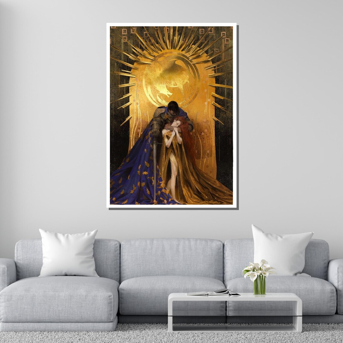 Knight And Maiden Golden Medieval Romance Fantasy Art Wall Poster - Image 2