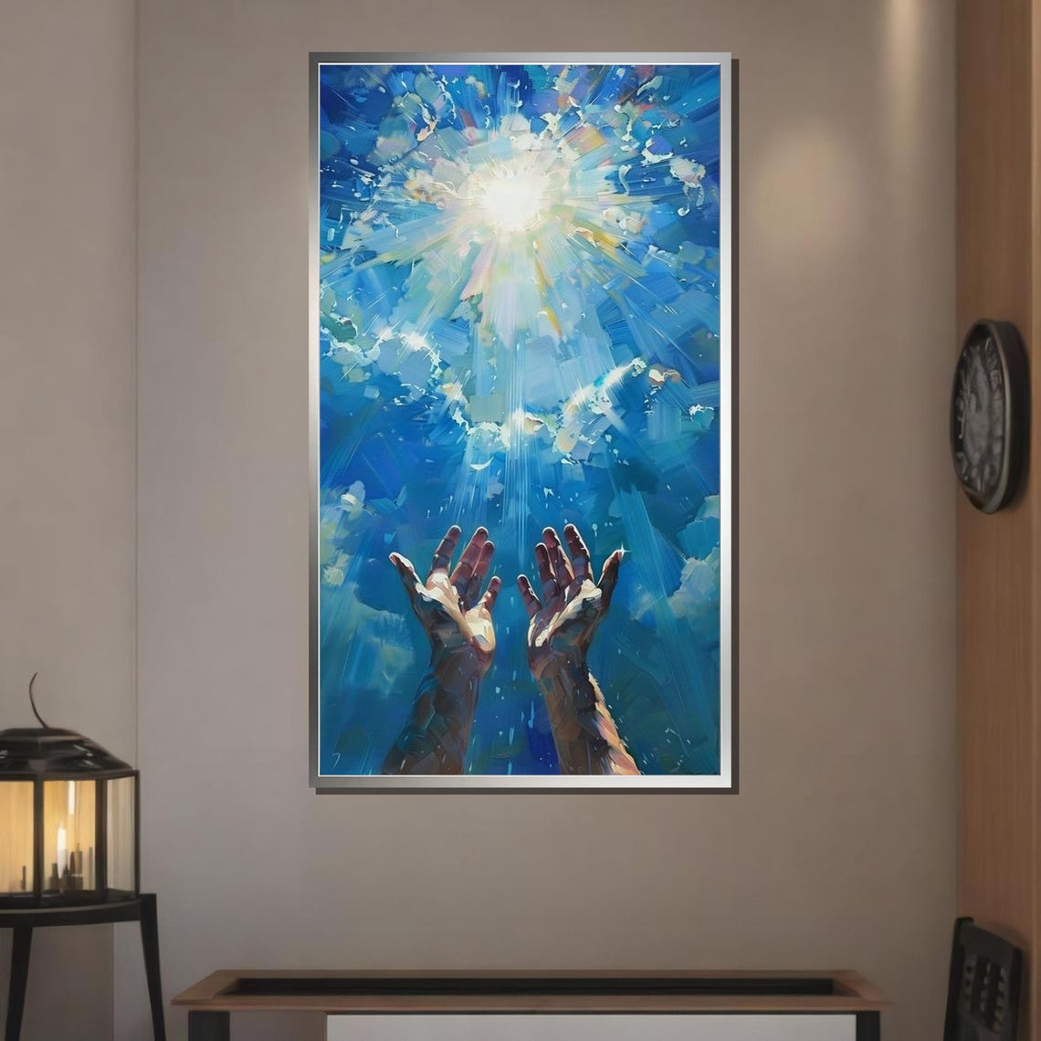 Reaching For Light Uplifting Abstract Art Inspirational Hands Wall Print Radiant Sky Decor Ready To Hang Decoration - Image 3