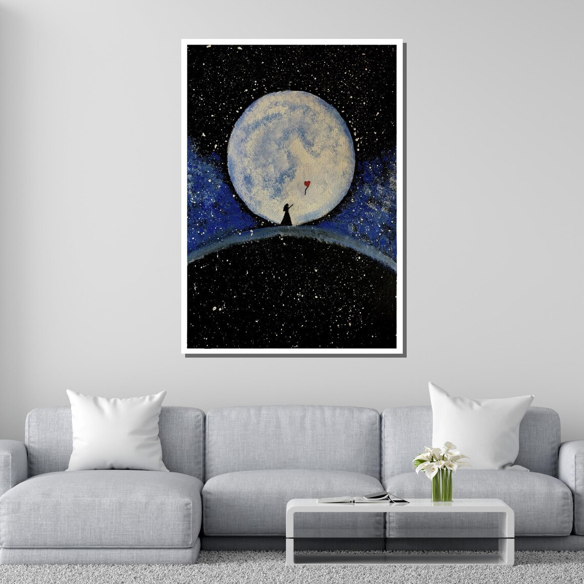 Girl With Balloon Lunar Dreamscape Poster Print - Image 2