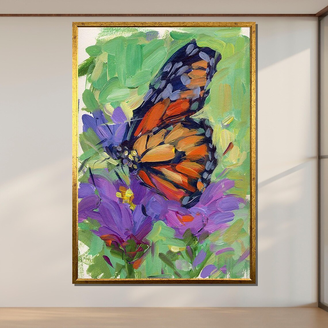 Colorful Butterfly and Flowers Art Print, Floral Decor