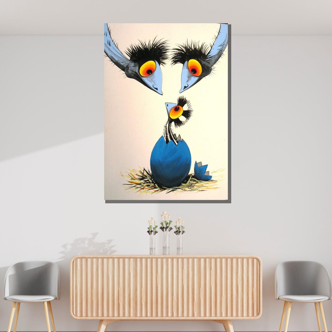 Quirky Bird Family Hatching Egg Whimsical Nursery Cartoon Art Poster - Image 3