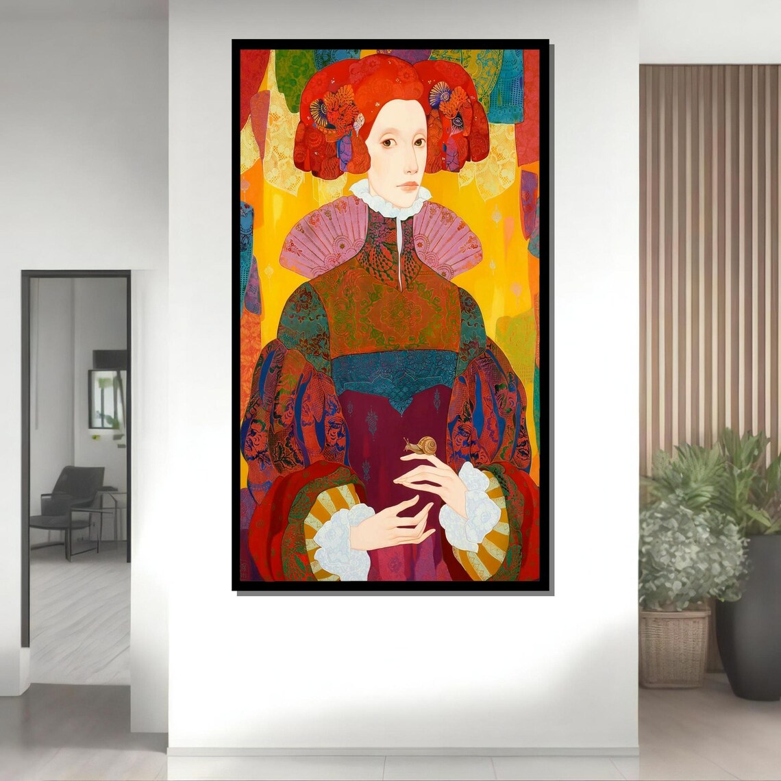 Renaissance Lady Vibrant Colorful Costume Portrait Elegant Dress Wall Art - Image 4