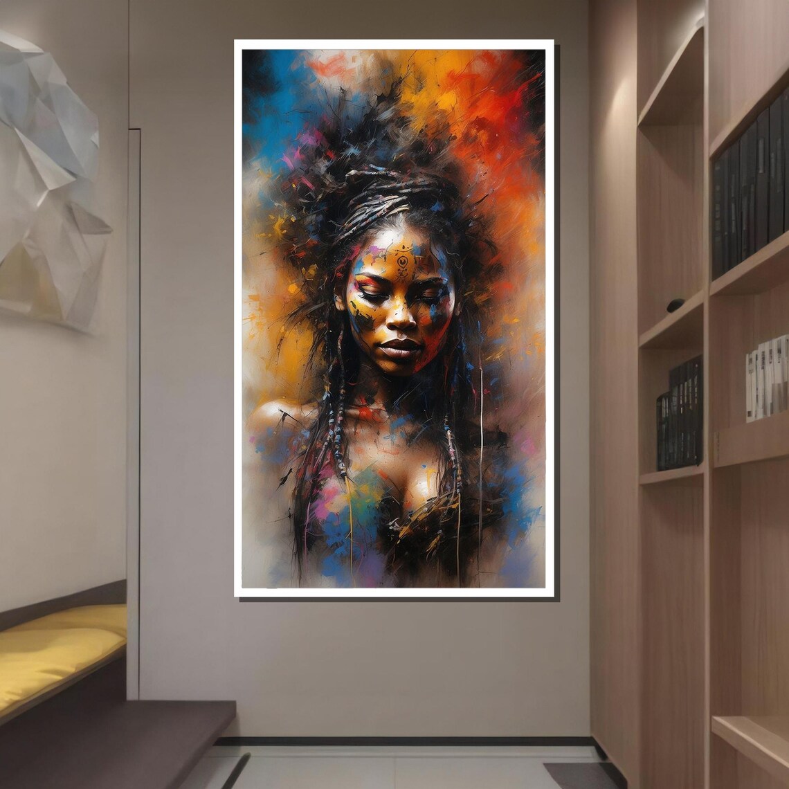 Vibrant Tribal Woman Art Colorful Portrait Afrocentric Wall Print Ethnic Beauty Decor Ready To Hang Artwork - Image 4