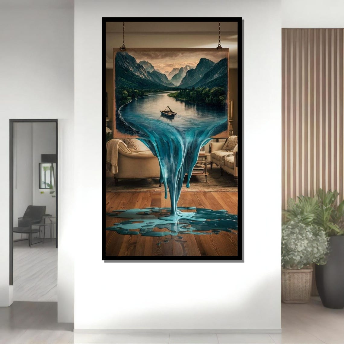 Surreal Melting Landscape 3d Waterfall Art Dreamlike River Painting Fantasy Wall Art Ready To Hang Surrealism Decor - Image 4