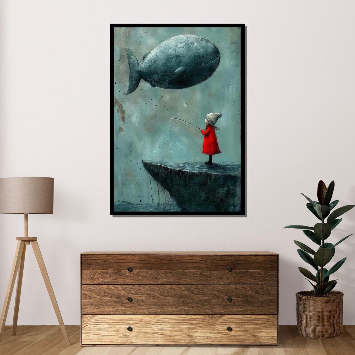 Little Girl And Whale Surreal Dream Sky Fishing Fantasy Art Poster - Image 4