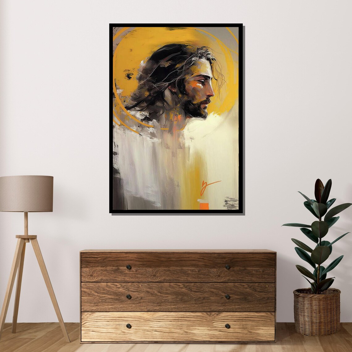 Abstract Jesus Portrait Golden Halo Modern Spiritual Savior Art Poster - Image 4