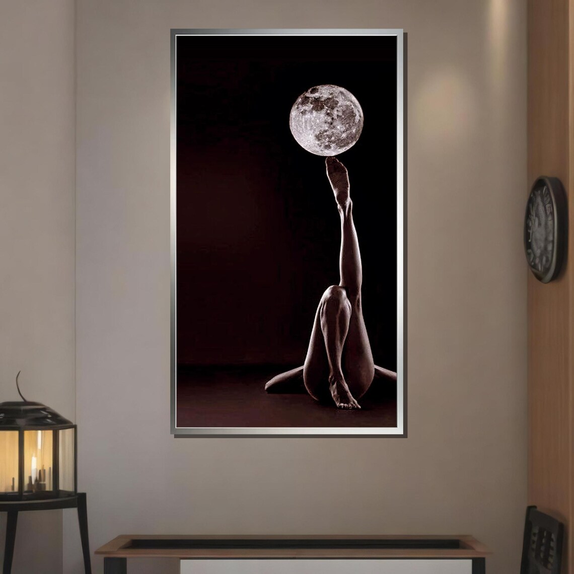 Moon Balance Surreal Nude Woman Balancing Full Moon On Foot Art Poster - Image 3