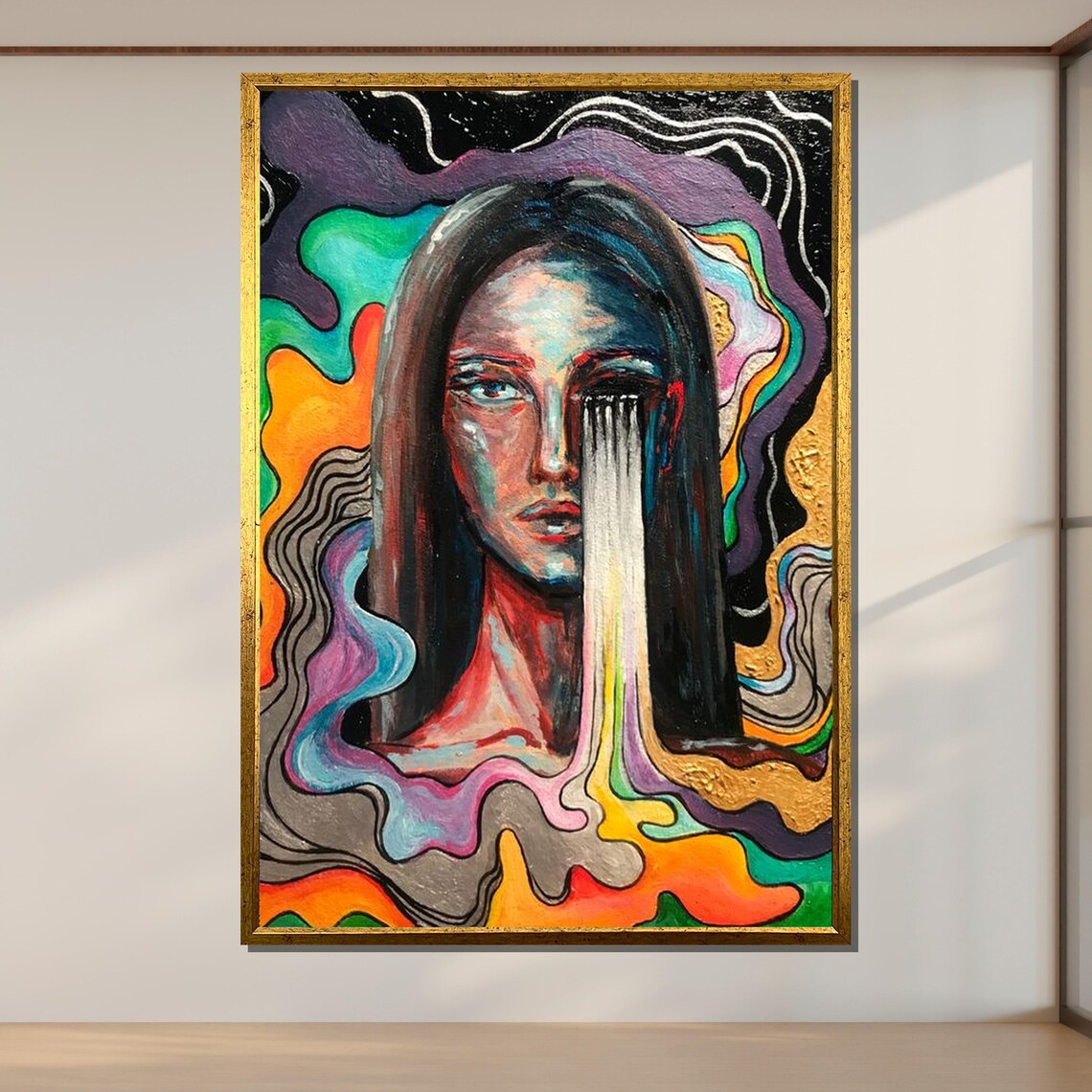 Psychedelic Melting Tears Portrait Vibrant Emotional Art Wall Poster - Image 2