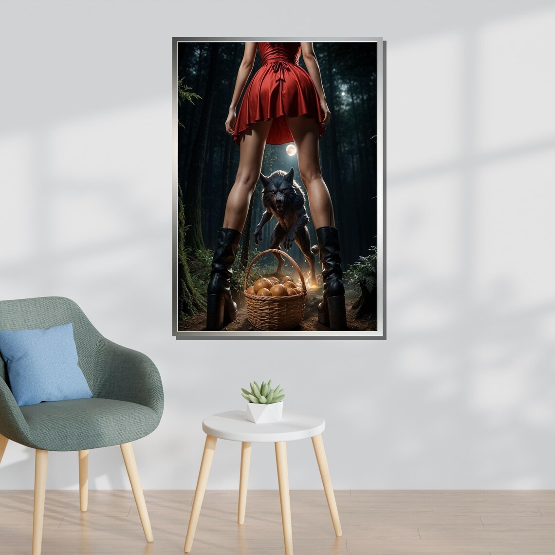 Red Riding Hood Wolf Forest Moonlit Dark Fantasy Pin Up Style Art Poster - Image 3
