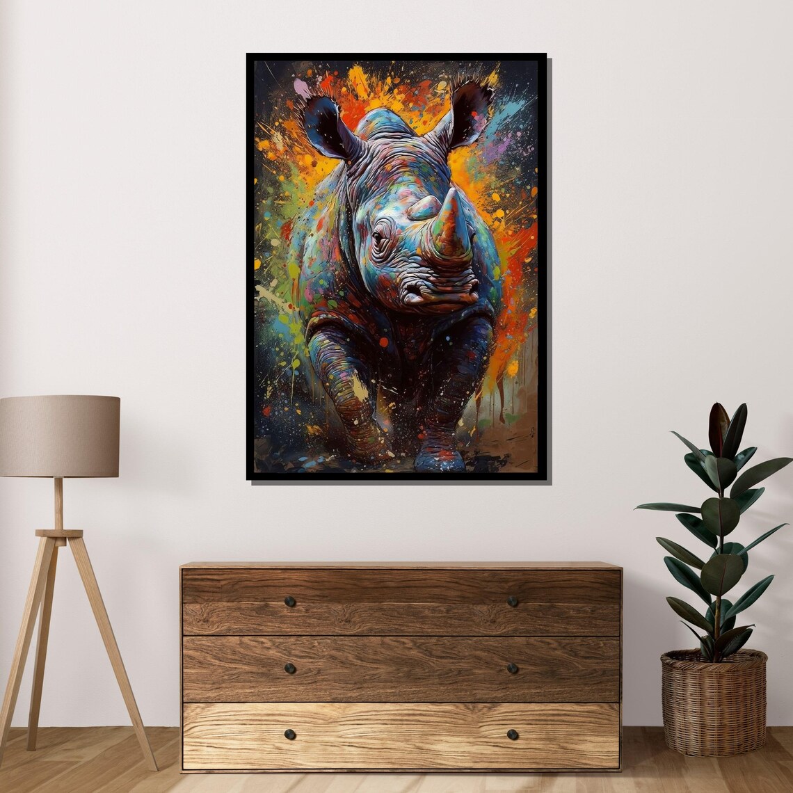 Colorful Rhino Charging Paint Splatter Abstract Wildlife Art Wall Poster - Image 4