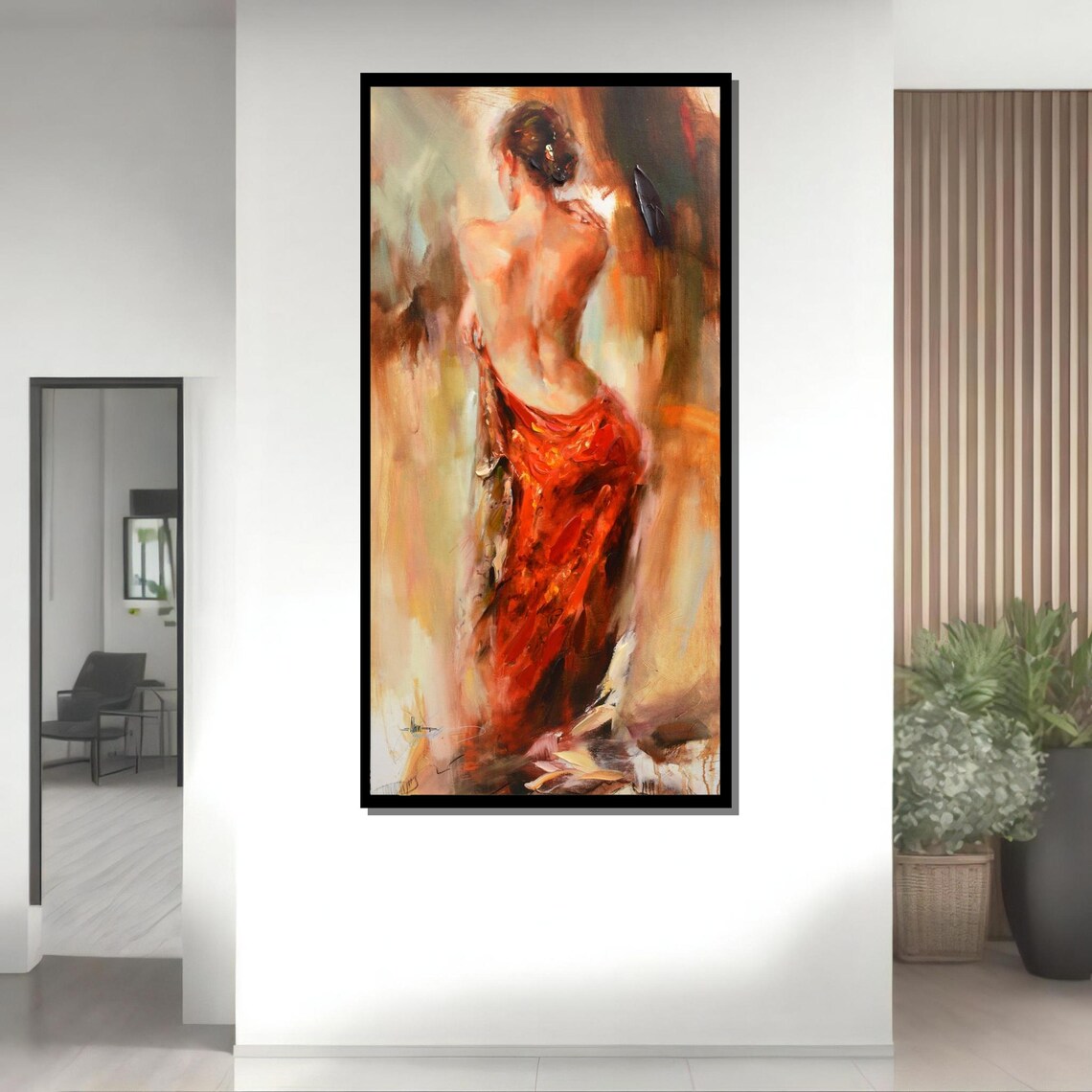 Sensual Red Dress Woman From Behind Impressionist Back Beauty Art Poster - Image 4